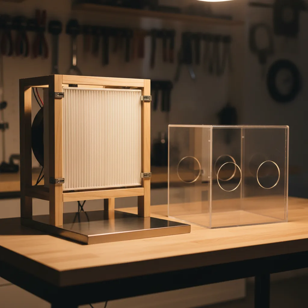 Side-by-side comparison of a laminar flow hood and a still air box for mushroom cultivation