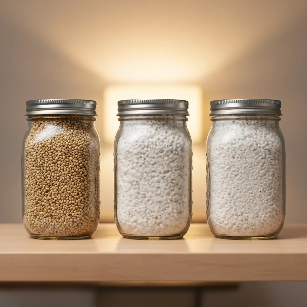 Timeline progression showing mushroom growth from grain spawn inoculation through fruiting and harvest