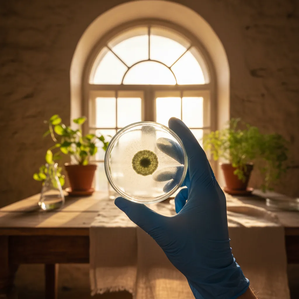 Close-up view of mushroom substrate showing signs of contamination