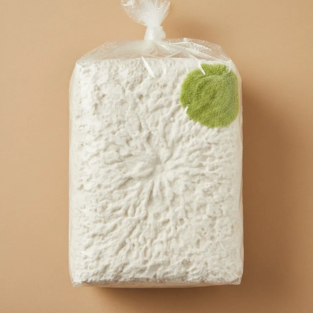 Green mold contamination visible on white substrate — act fast when spotted