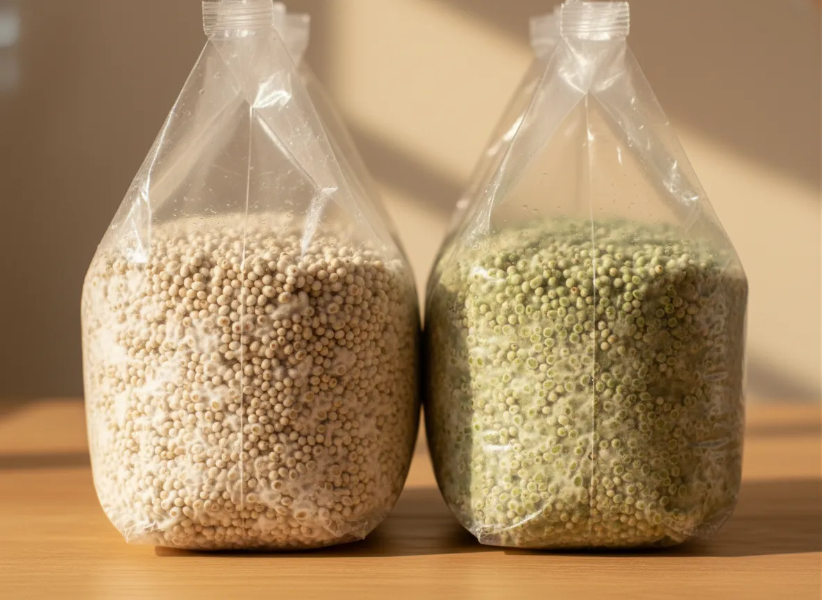 Clean mycelium vs green Trichoderma — a clear visual comparison