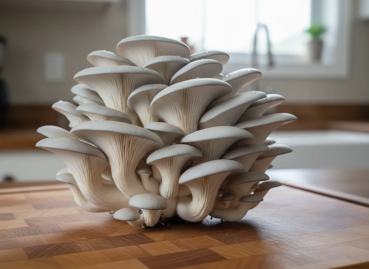 Peak harvest — oyster mushrooms at the perfect stage for picking
