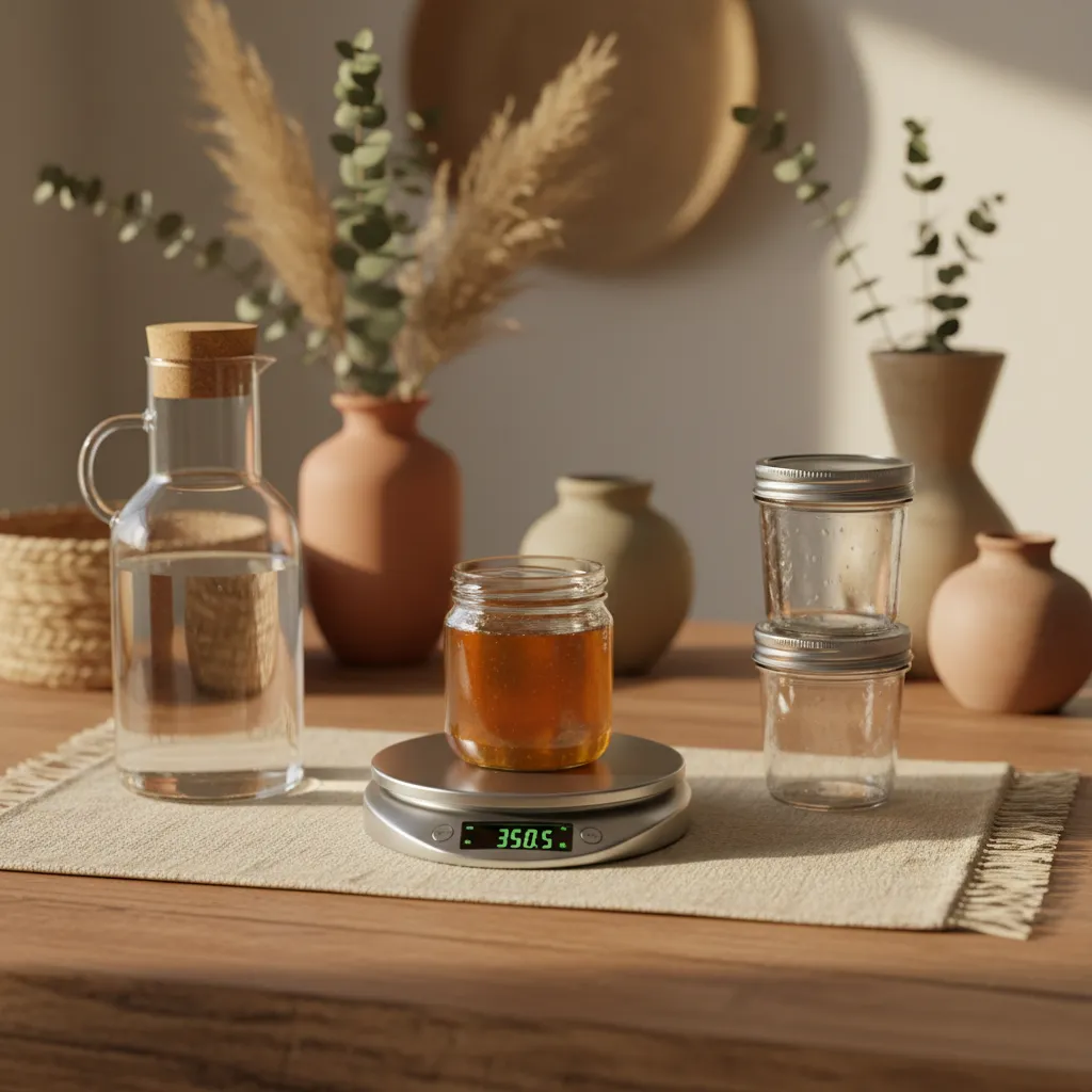 Measuring honey on a digital scale for precise liquid culture ratios
