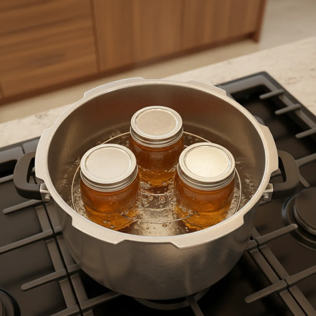 Mason jars of liquid culture inside a pressure cooker