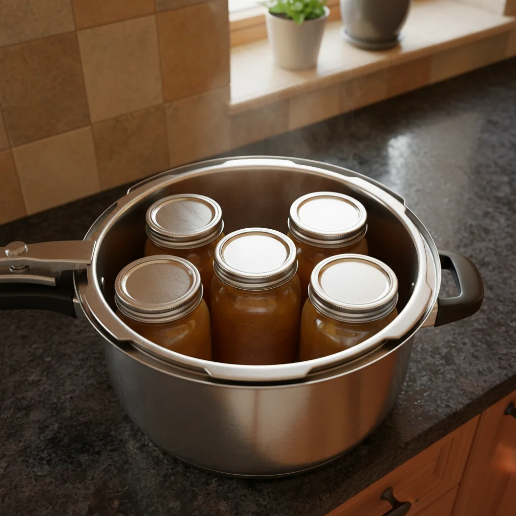 Mason jars arranged inside a pressure cooker — proper fit with clearance