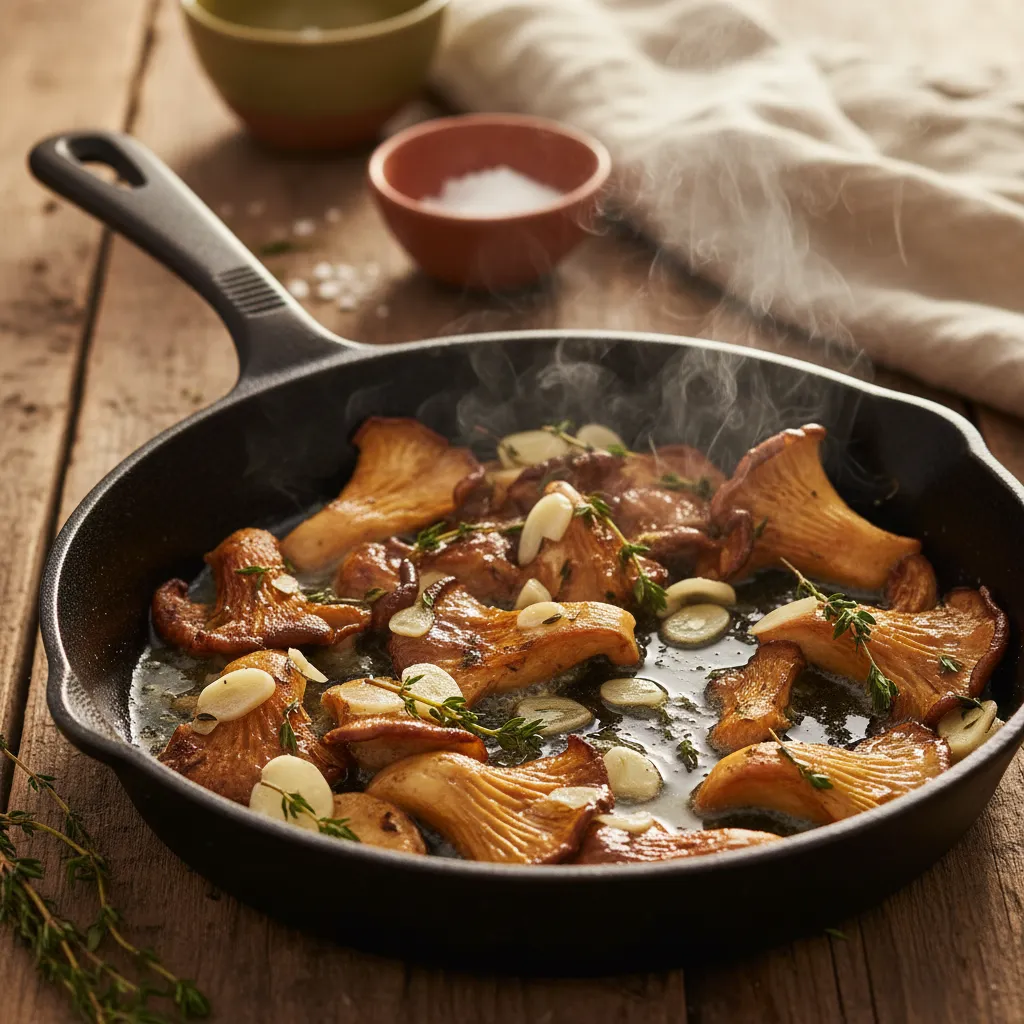 Pan-seared oyster mushrooms with garlic butter and fresh thyme