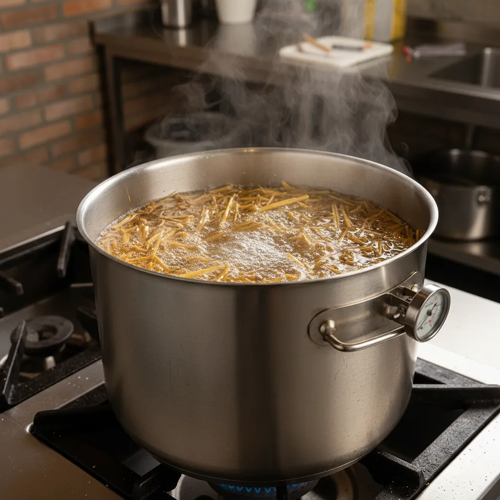 Hot water pasteurization — straw submerged in a pot with thermometer at 75°C
