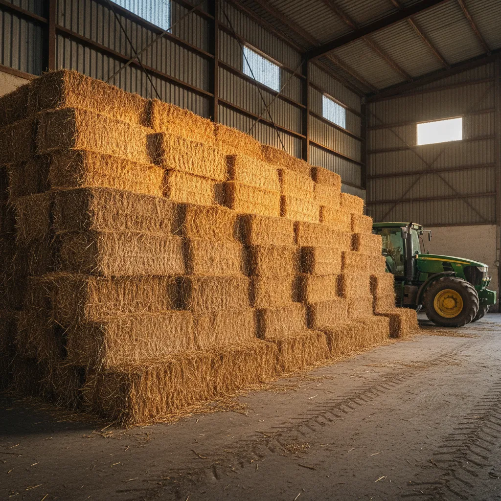 A golden straw bale — the classic oyster mushroom substrate